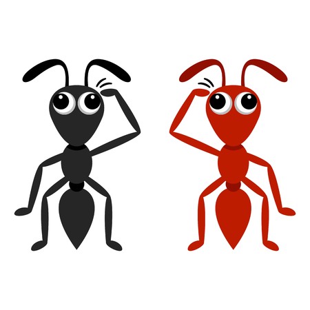 Confused black and red ant cartoon characters isolatedのイラスト素材