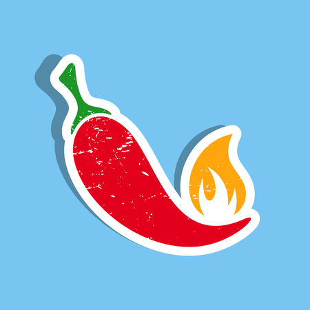 Vector red hot chilli pepper label on blueのイラスト素材