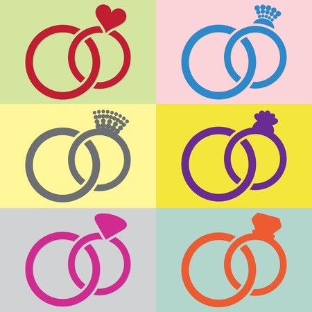 Vector wedding rings pairs joined together retro collectionのイラスト素材