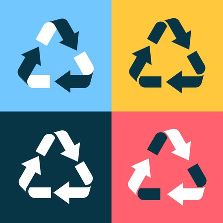 Different vector colorful recycle symbol icons in squaresのイラスト素材
