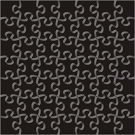 White joined puzzle pieces outline on black backgroundのイラスト素材