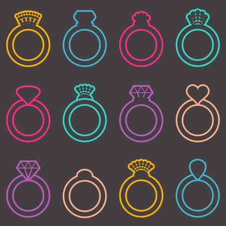Colorful vector engagement or wedding ring icons outlineのイラスト素材