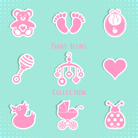 Vector baby icons collection isolated on blue backgroundのイラスト素材