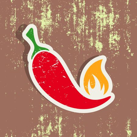 Vector chilli pepper label on brown grunge backgroundのイラスト素材