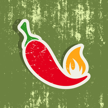 Vector chilli pepper label on green grunge backgroundのイラスト素材