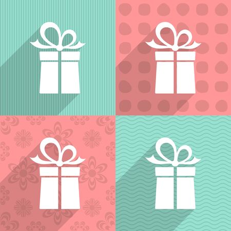 White gift box on colorful backgrounds long shadowのイラスト素材