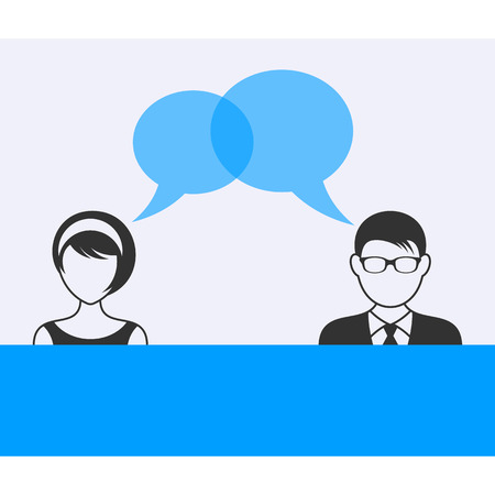 Man and woman with dialog speech bubblesのイラスト素材
