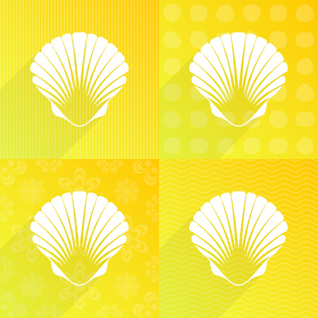 White scallop seashell on yellow backgrounds long shadowのイラスト素材