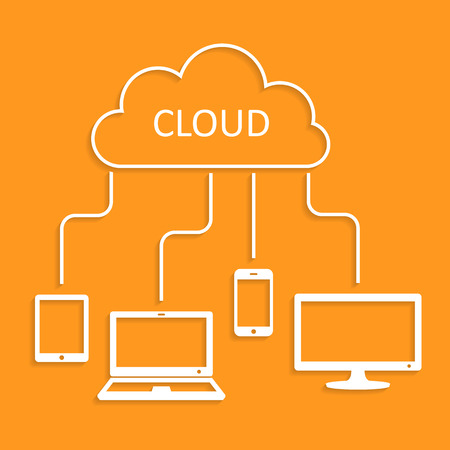Cloud computing concept with connected devices with shadowのイラスト素材