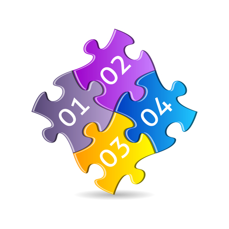 Four colorful puzzle pieces joined together with numbersのイラスト素材