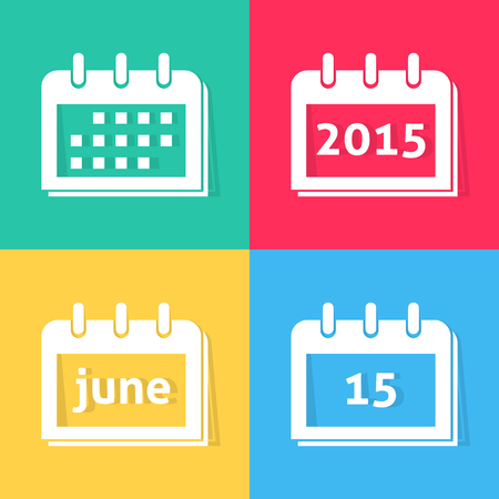Simple white vector calendar icons on colorful squaresのイラスト素材
