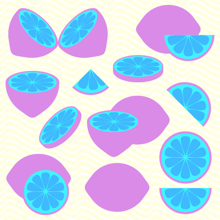 Violet vector lemon icons isolated on wavy linesのイラスト素材