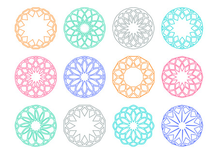 Colorful vector simple round geometric ornaments set isolatedのイラスト素材