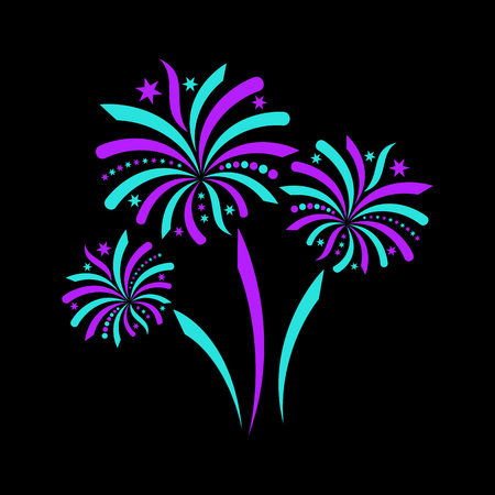 Beautiful turquoise and violet vector firework icon on blackのイラスト素材