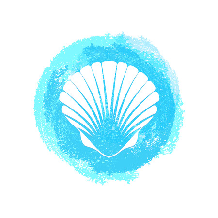 White sea shell on grunge water color backgroundのイラスト素材