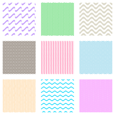 Colorful vector simple seamless wavy line patterns collectionのイラスト素材