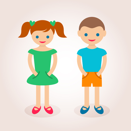 Little cute boy and girl simple colorful iconsのイラスト素材
