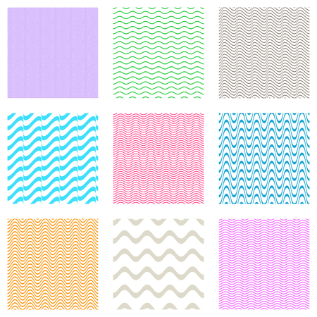 Colorful vector simple seamless wavy line patterns collectionのイラスト素材