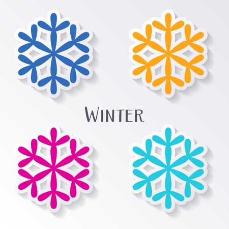 Colorful vector snowflake labels with transparent shadowsのイラスト素材