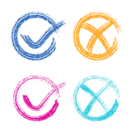 Colorful check mark icons collection brush stroke styleのイラスト素材