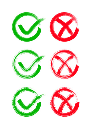 Red and green brush stroke check mark iconsのイラスト素材