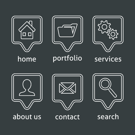 White vector website menu icons on gray backgroundのイラスト素材
