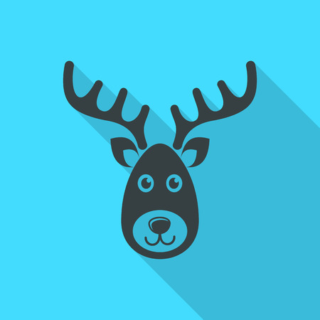 Simple vector reindeer face christmas icon long shadowのイラスト素材