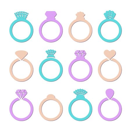 Colorful vector engagement or wedding ring icons isolatedのイラスト素材