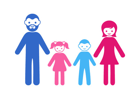 Colorful vector simple family icon with two childrenのイラスト素材