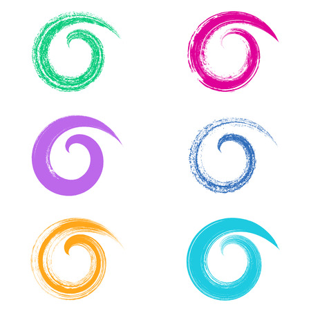 Spiral vector colorful brush strokes collection on whiteのイラスト素材