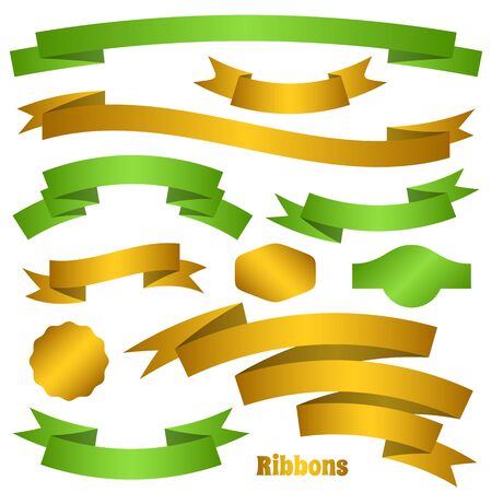 Green and golden vector retro ribbon banners collectionのイラスト素材