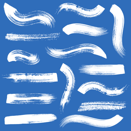 Big vector white brush strokes collection on blueのイラスト素材