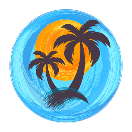 Sun and palm trees brush strokes vector illustrationのイラスト素材