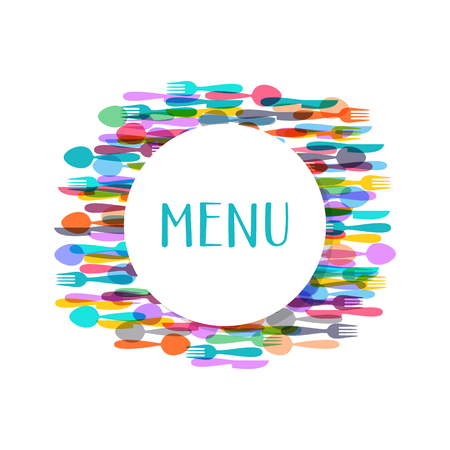 Restaurant menu design with colorful cutlery silhouette signsのイラスト素材