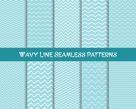 Vector wavy line seamless patterns blue and whiteのイラスト素材