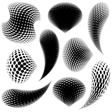 Black vector various halftone design elements on whiteのイラスト素材