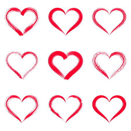 Red vector brush strokes hearts outlines valentine illustrationsのイラスト素材