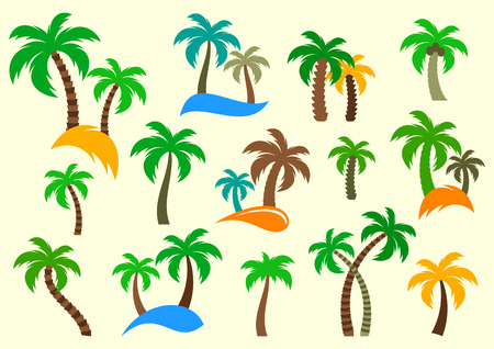Colorful vector palm tree silhouette icons collection isolatedのイラスト素材