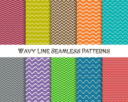 Vector wavy line seamless patterns retro colors collectionのイラスト素材