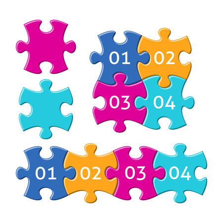 Vector jigsaw puzzle pieces with numbers four colorsのイラスト素材