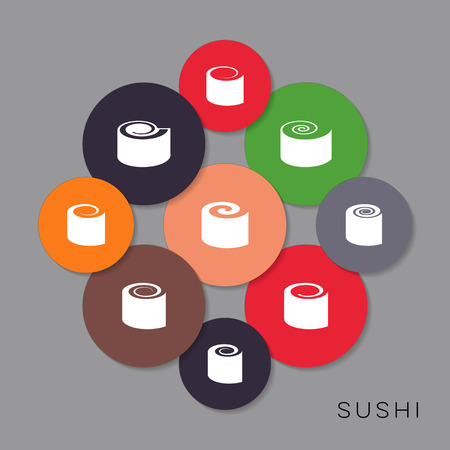 Modern colorful vector sushi icons collection with shadowsのイラスト素材