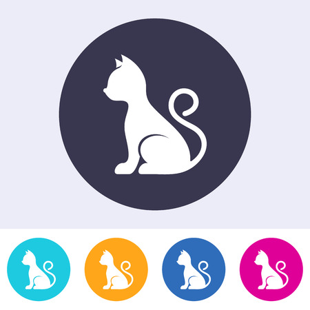 Vector simple cat icon on round colorful buttonsのイラスト素材