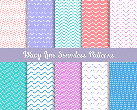 Vector wavy line seamless patterns pastel vintage collectionのイラスト素材