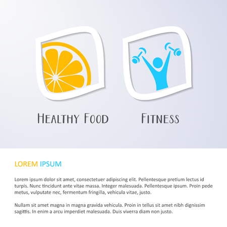 Healthy food and fitness symbols vector illustrationのイラスト素材
