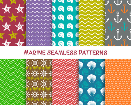 sea and marine seamless patterns retro collectionのイラスト素材