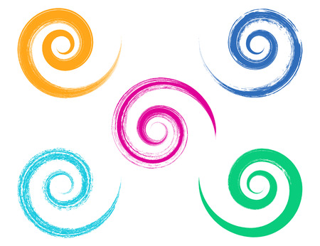 Spiral vector colorful brush strokes collection on whiteのイラスト素材
