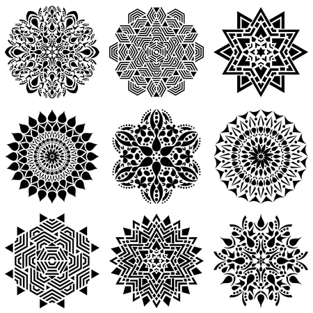 Black geometric abstract mandala vector illustration collectionのイラスト素材