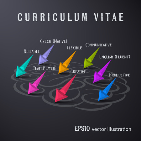 Creative black cv template with brain vector illustrationのイラスト素材