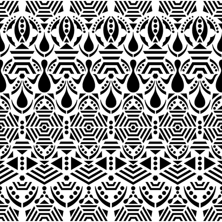Black vector ethnic tribal seamless pattern with ornamentsのイラスト素材