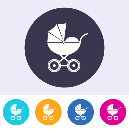 Vector baby carriage icon on round colorful buttonsのイラスト素材